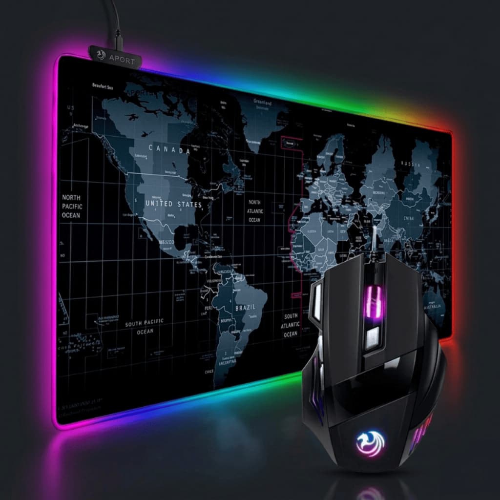 Kit Gamer Aportex Mousepad Extra Grande 80x30cm + Mouse LED RGB  Sensor Óptico
