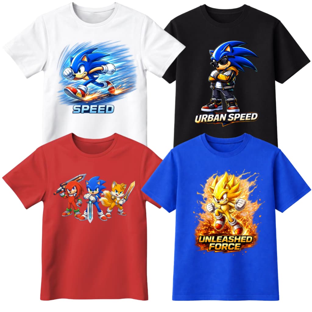 Kit 4 Camisetas Infantis Estampadas Sonic Menino Conjunto Personagem Moda Verão Promoção