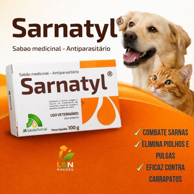 Sabão Antiparasitário Sarnatyl 100g – Combate Sarna, Pulgas e Problemas de Pele em Pets