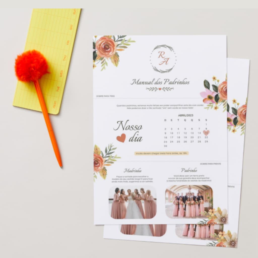 kit com 10 Manual dos Padrinhos Personalizado para Casamento | Convite para Padrinhos e Madrinhas envio rapido
