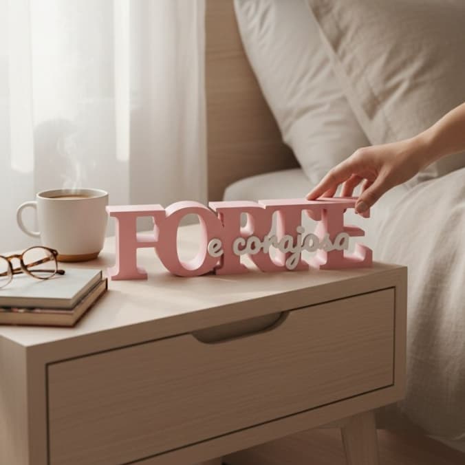 Placa Decorativa Forte e Corajosa Decoração Frase Motivacional Para Quarto Sala Presente