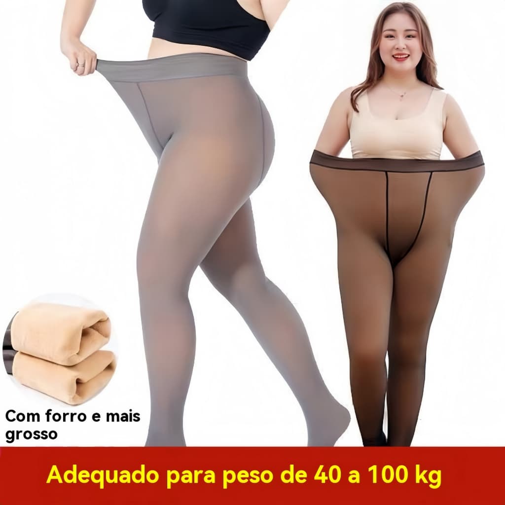 Meia Calça Térmica Forrada Peluciada Translúcida de Lã Feminina Super Elástica Slim Segunda Pele Quentinha Tamanho Único