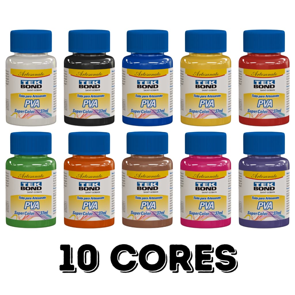 Kit com 10 Tintas Pva Fosca P/ Artesanato 37ml