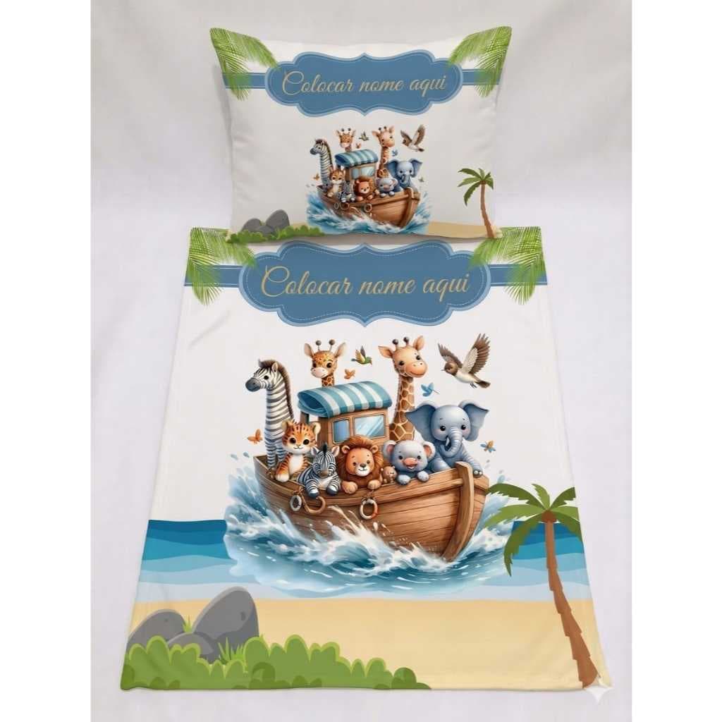 Kit Manta e Travesseiro Tamanho Grande Personalizado Com Nome 3 Peças