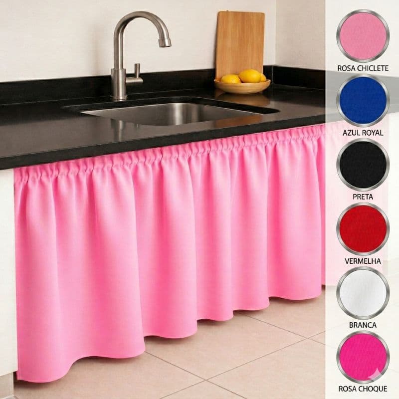Cortina para Pia Cozinha Cortininha Gabinete Armário Tecido Decoração Cozinha  Rosa, Vermelha, Preta, Branca, Azul Royal
