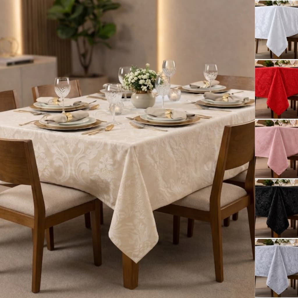 Toalha de Mesa 6 Cadeiras Jaquard Retangular 6 Lugares