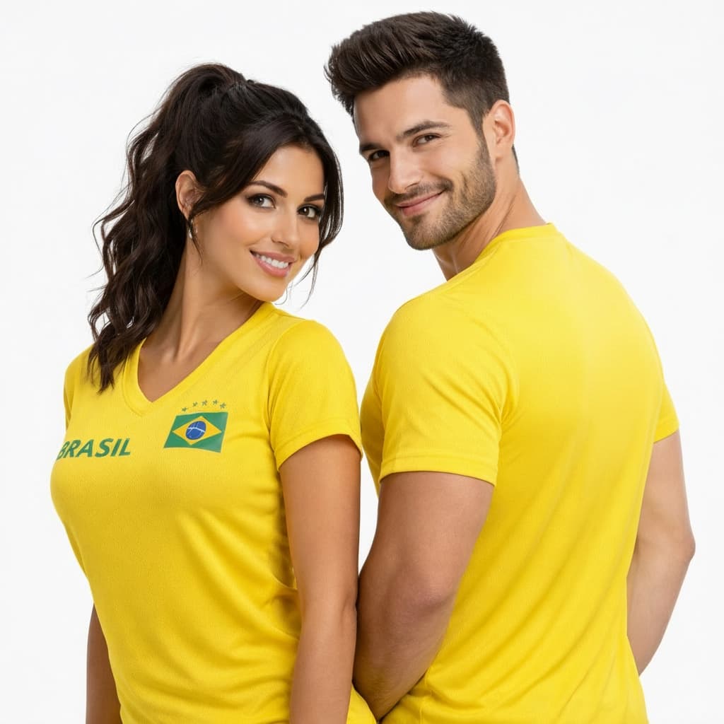 Kit Casal Camiseta Brasil Amarela Torcida Futebol Dry Fit Masculina Feminina Copa 2026