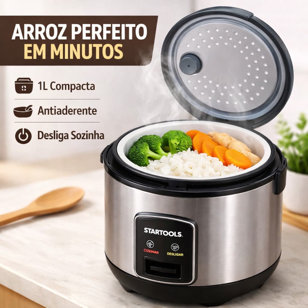 Panela de Arroz Elétrica 2 em 1 Compacta de 1 Litro 220V Preta Alimentos Cozinha Restaurantes Vapor Arroz Legumes Dieta