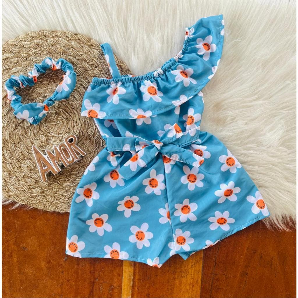 18 meses a 3 anos - Macaquinho Infantil feminino Menina estampado. Acompanha tiara