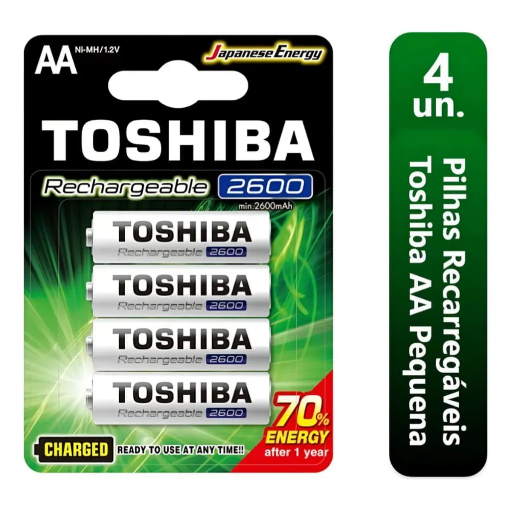 Pilha Recarregável Toshiba AA 2600mAh Ni-MH TNH Alta Capacidade – Cartela com 4 Unidades
