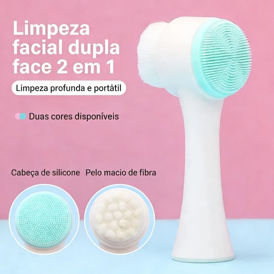 Escova de Limpeza Facial Dupla Face | Massageadora de Silicone para Cravos, Oleosidade e Acne