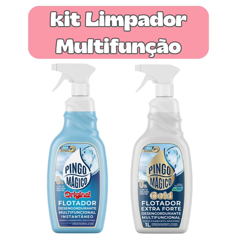Kit 1L Pingo Magico Original + 1L Pingo Magico GOLD Flotador Limpador Multiuso Profisional
