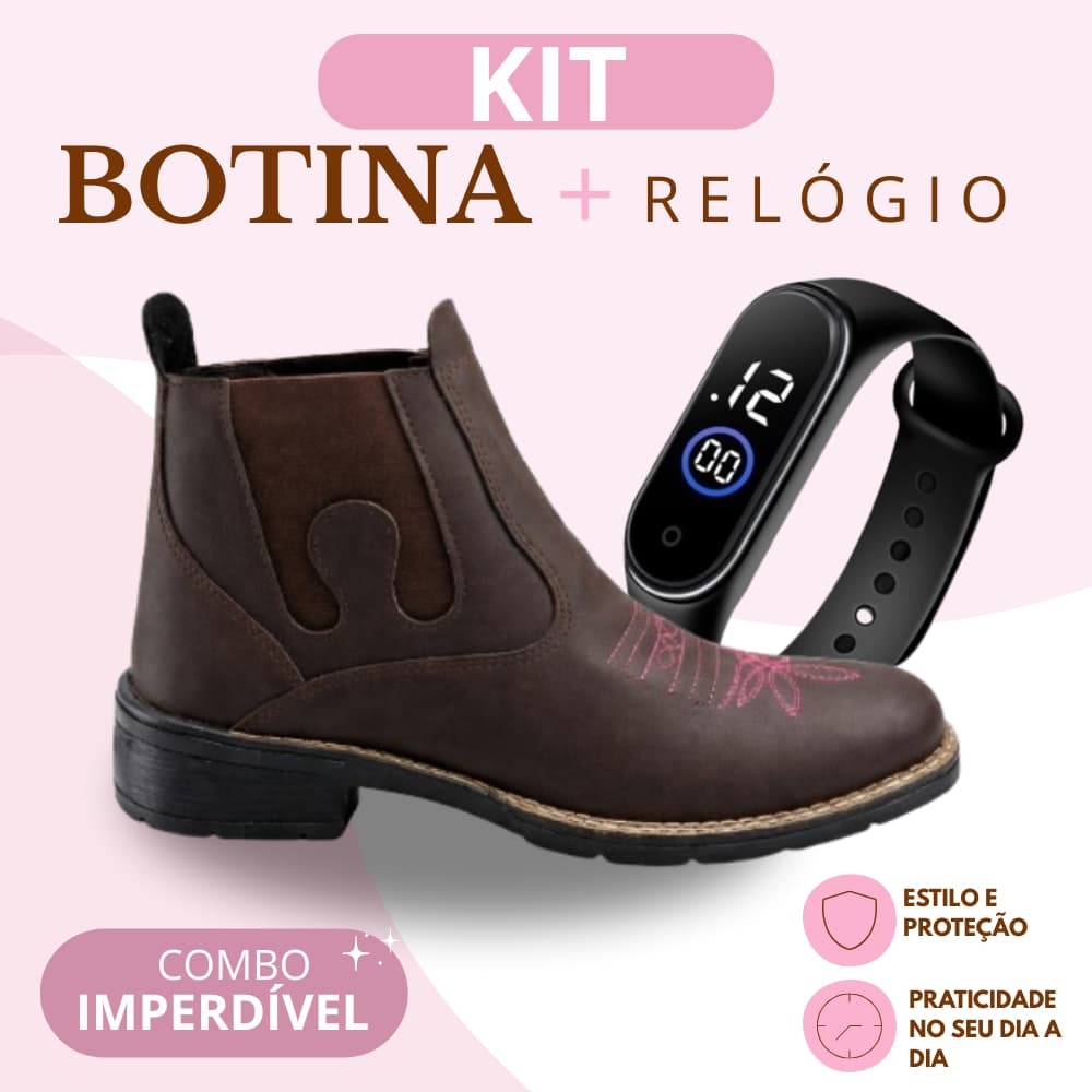 Kit botina femina texana country confortavel relógio digital moderno tecnologico dia a dia