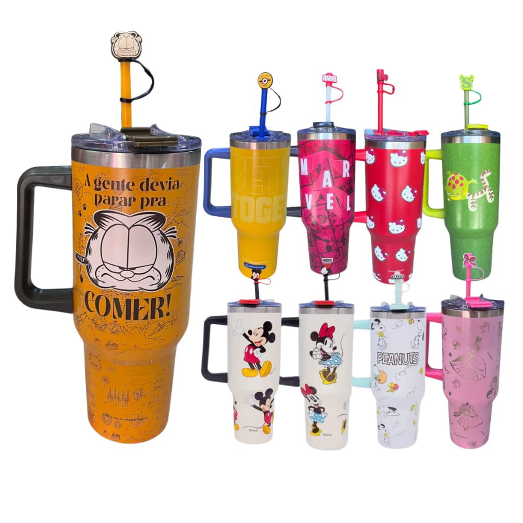 Copo Térmico Tumbler Disney Stitch, Bob Esponja, Hello Kit, Minnie, Michey 1,15l Zona Criativa