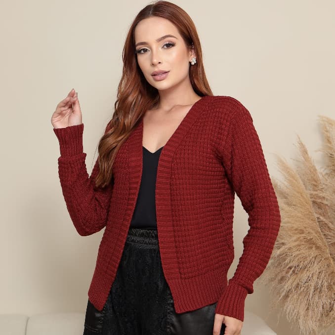 Casaco Cardigan Feminino Tricot Elegante Moda Inverno Meia Estação Casaquinho