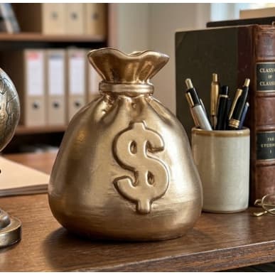 Saco de Dinheiro Decorativo Dourado | Enfeite Money Bag Abundância Prosperidade | Decoração Feng Shui Sala Escritório