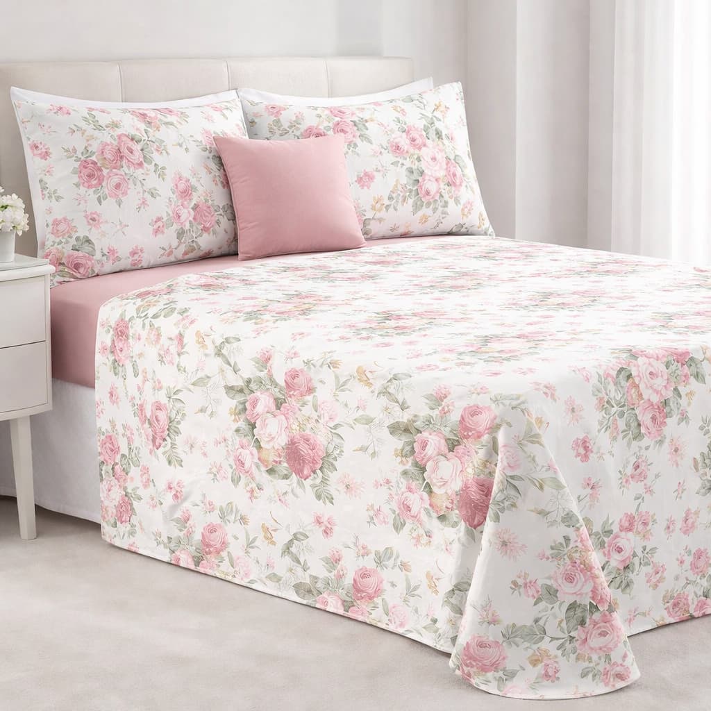 Lençol King 3 Pçs De Cima Sem Elástico Estampado Bainha
