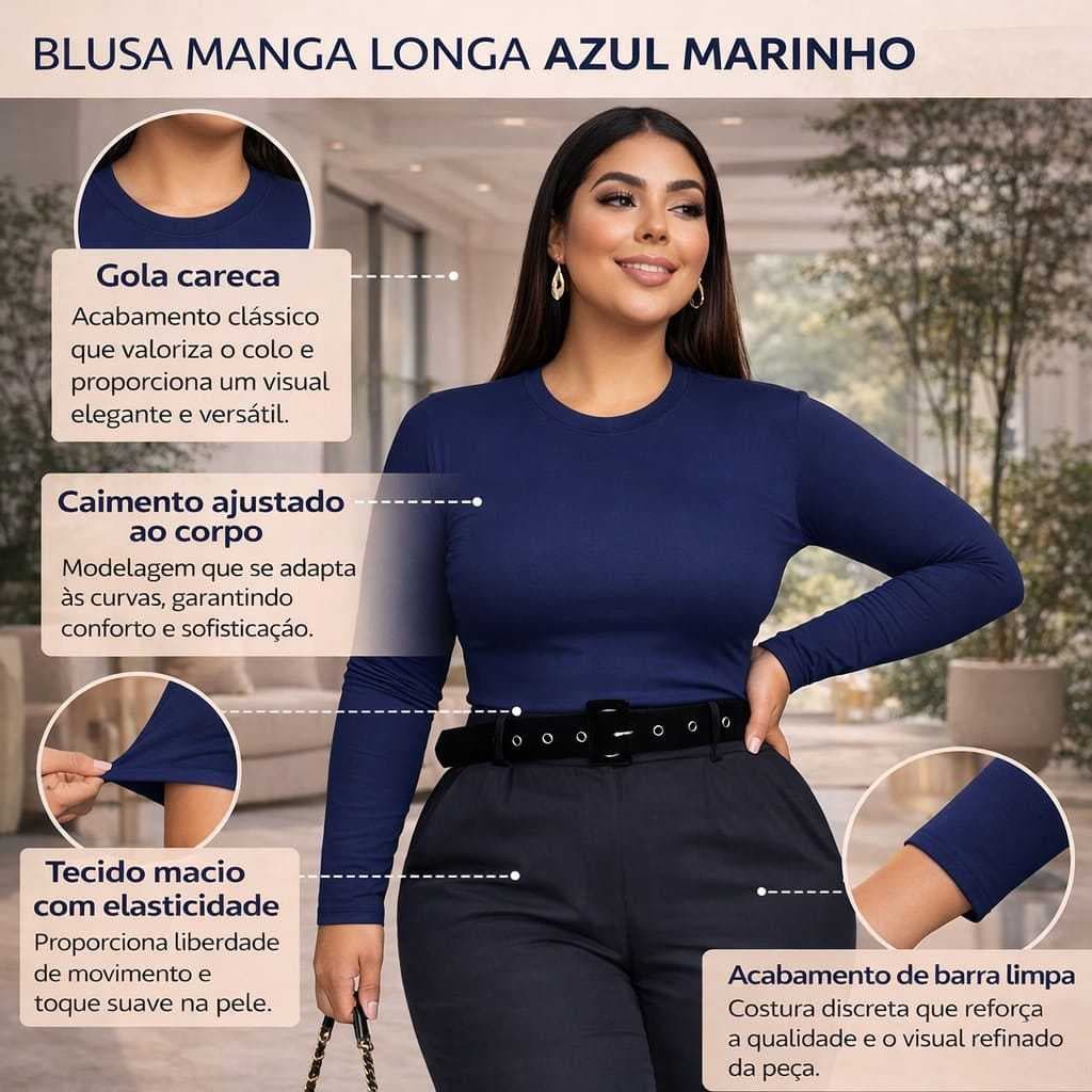 Blusa Térmica Plus Size Segunda Pele Feminino Manga Longa de Frio Gola Redonda