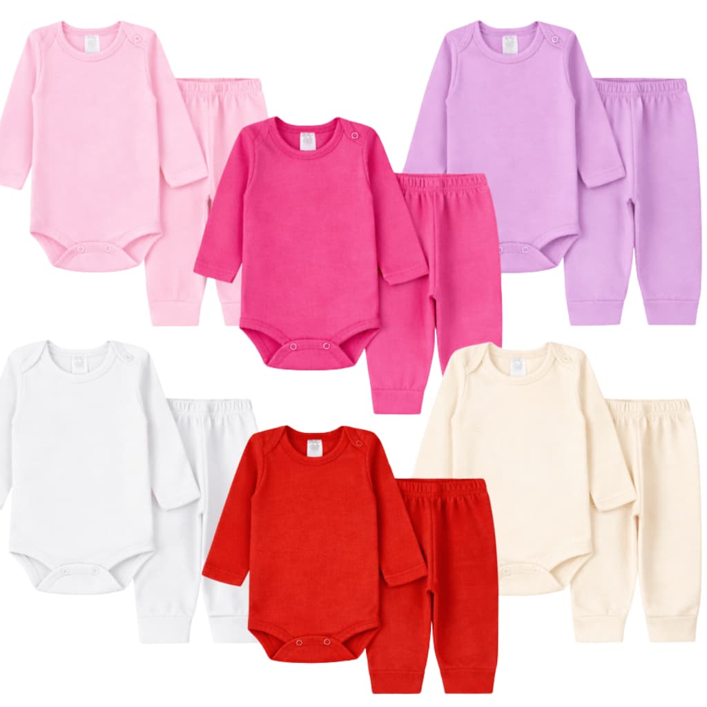 Conjunto Inverno Bebê Menina Body Manga Longa + Calça Algodão RN ao G 1 2 3