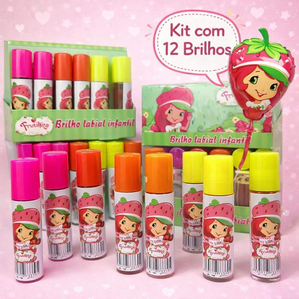 Kit C/12 Brilho Labial Infantil Moranguinho Frutilita