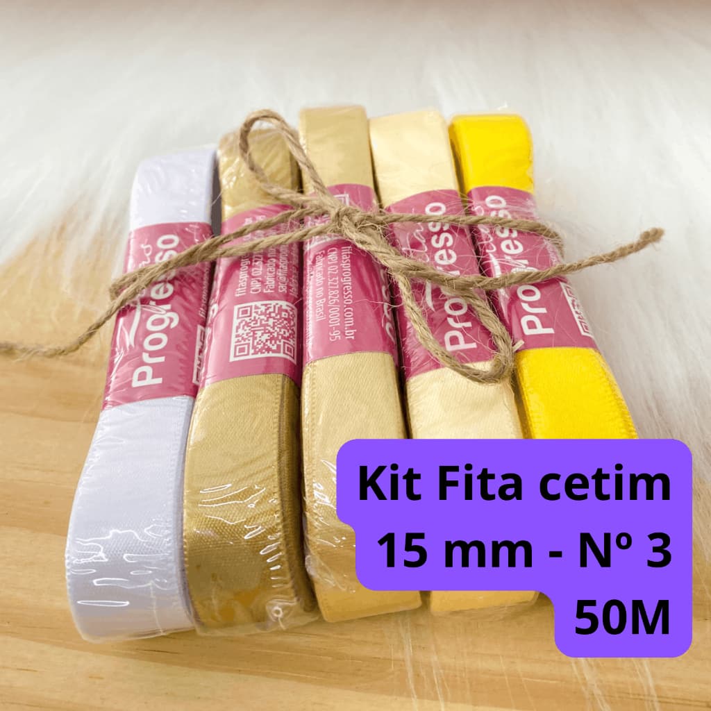 Kit Fita Cetim 15 mm Nº 3 com 50 metros