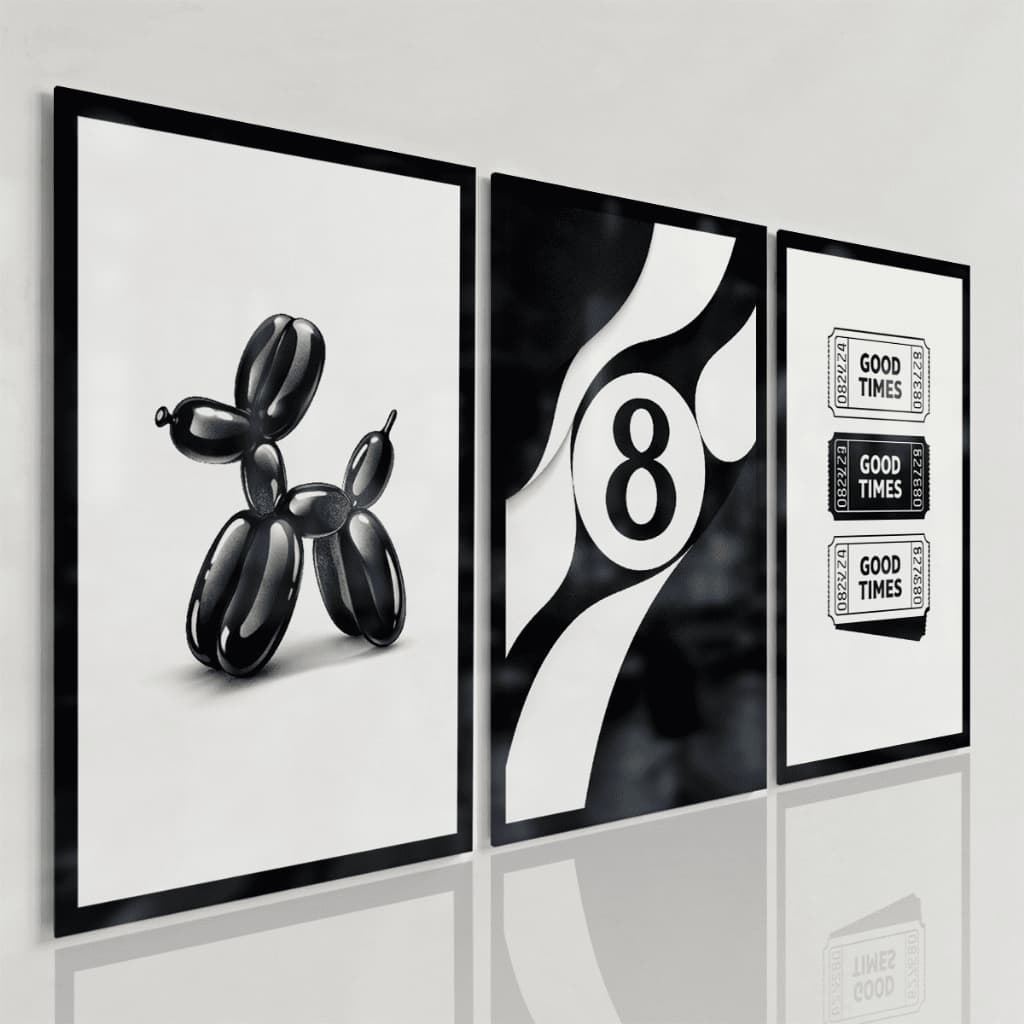 Quadros Decorativos Preto Branco Moderno Minimalista Arte Contemporânea Kit 3 Peças Sala