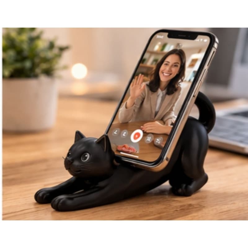 Suporte de Celular Gatinho Fofo Antiderrapante Decorativo Mesa Presente