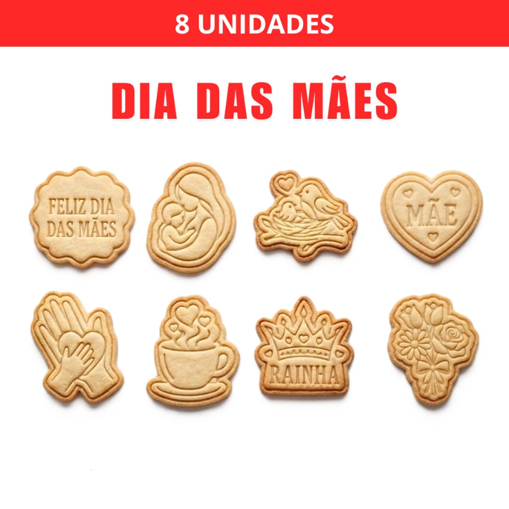 Kit 8 Cortadores/Marcadores de Biscoito de Dia das Mães Especial com Puxador