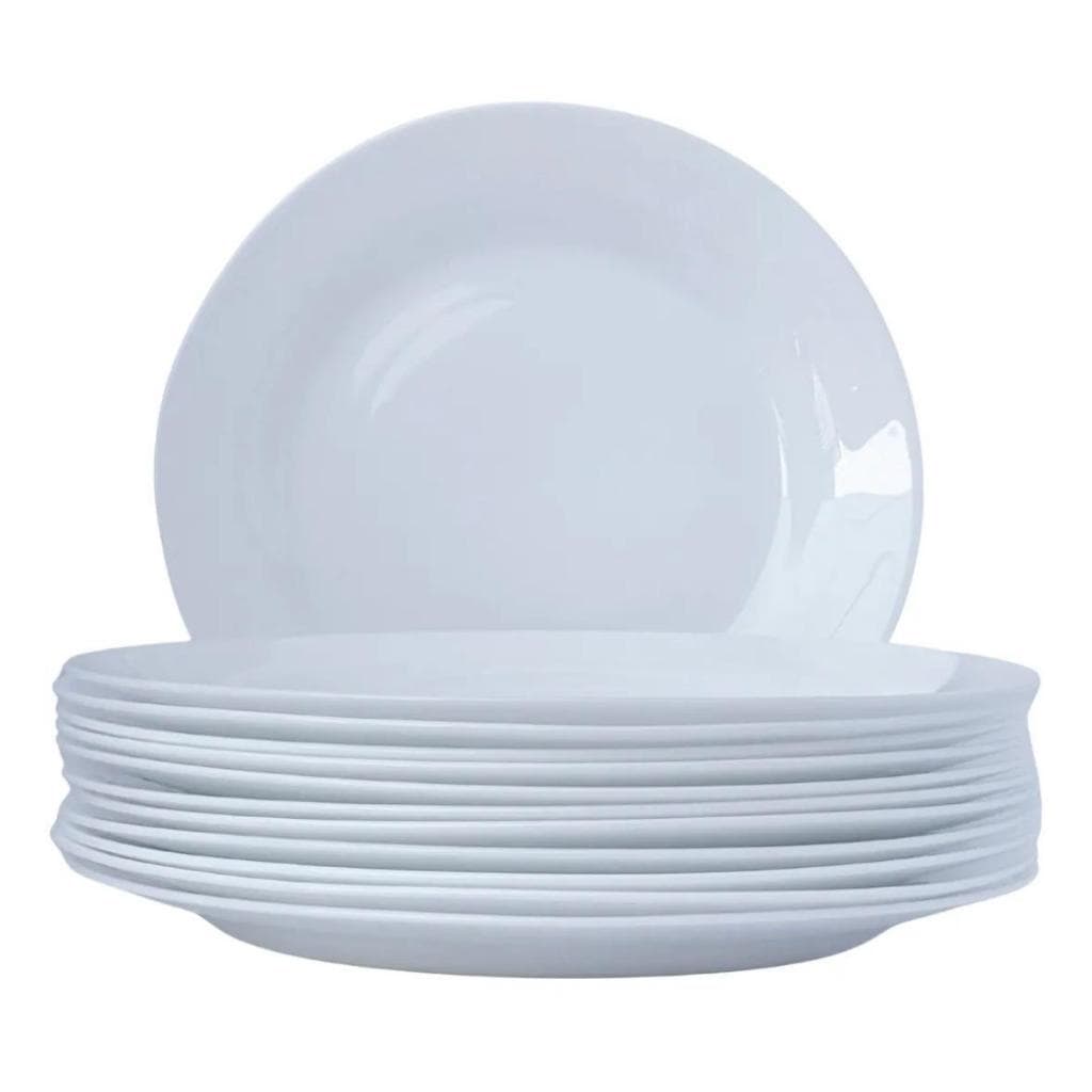 Jogo 06 Prato Fundo Vidro Opaline 25cm Branco Restaurante Buffet