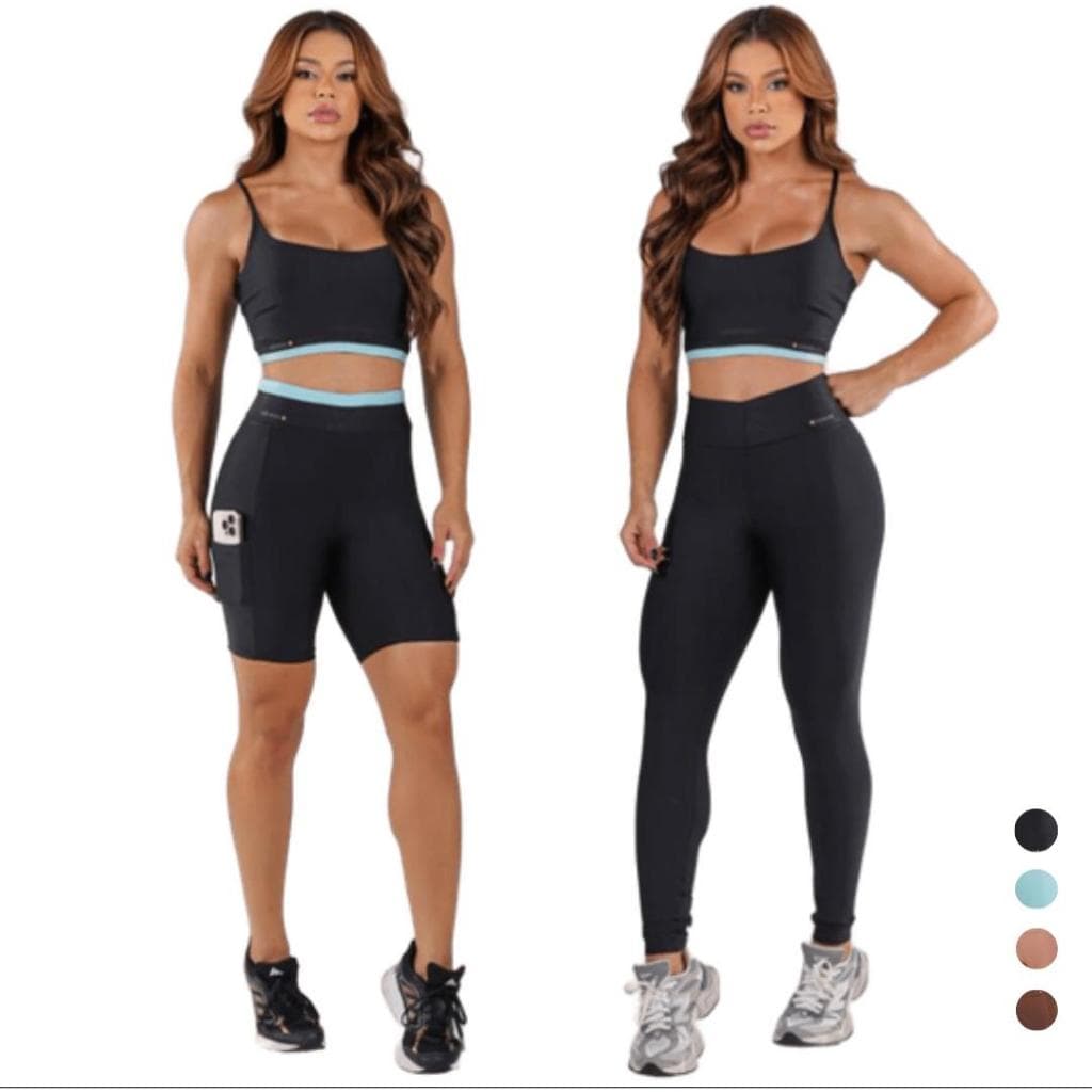 Kit2 Conjuntos Fitness  Feminino Academia Cropped e Short+ Cropped e Calça legging