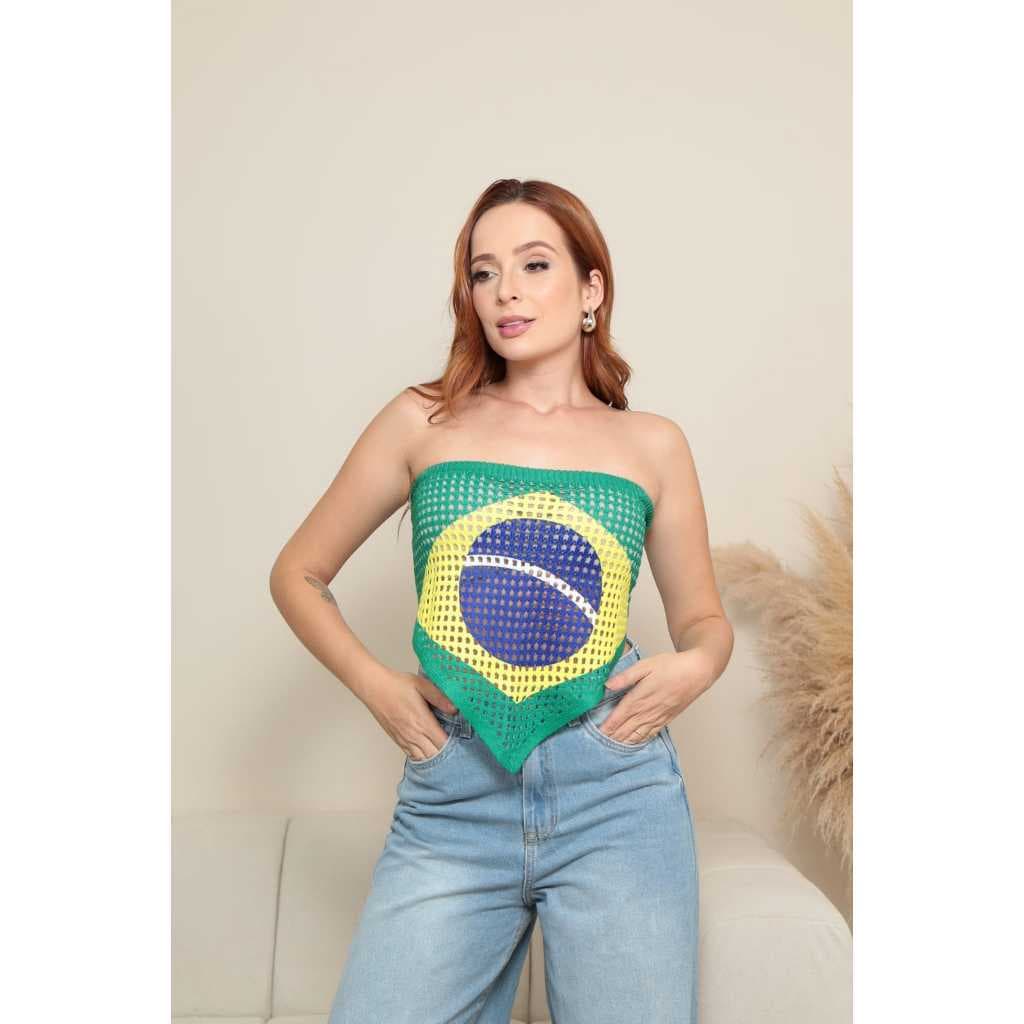 Lenço Bandana de Tricot Feminina Estilo Crochê Faixa de Cabelo com  Bandeira Brasil Copa 2026