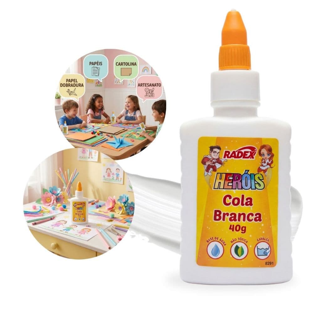 Cola Branca Líquida 40g Escolar Escritório Seca Rápido Lavável