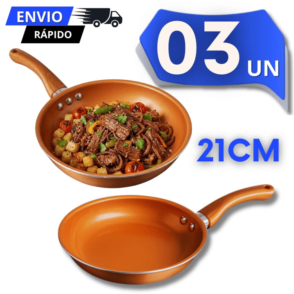 Jogo Frigideiras Estilo Cobre Antiaderente em Cerâmica 21 Cm Sem Óleo Não Gruda Multiuso Utensílios