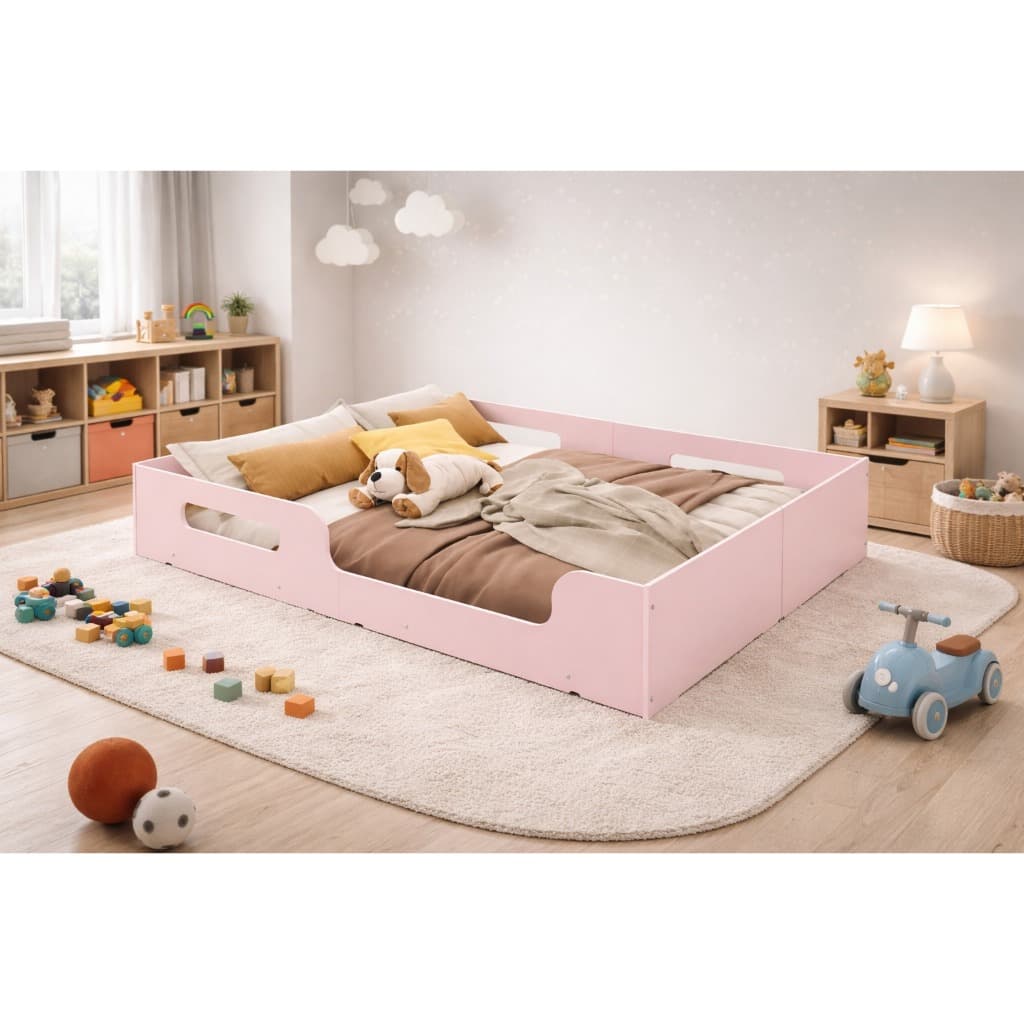 Cama Casal Montessoriana Infantil Proteção Lateral Baixa e Espaçosa Para Quarto
