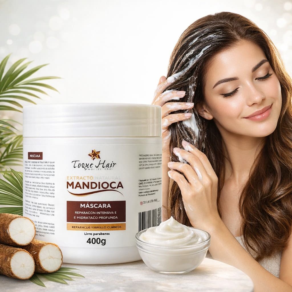 Máscara de mandioca 500g toque hair crescimento capilar hidratação nutrição fortalecimento