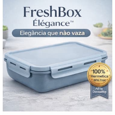 Marmita Hermetica Retangular Isolada FreshBox Élégance™Com Divisorias Compartimento Alimentos