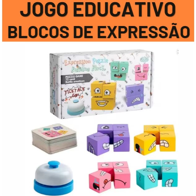 Jogo Educativo Blocos de Expressões 72 Cartas | Brinquedo Infantil Interativo com Sino