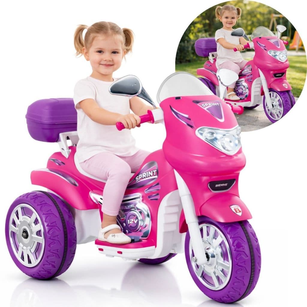 Sprint Turbo Moto Elétrica Triciclo Rosa Menina 12v Capacete Motinha Elétrica Vem Com Capacete