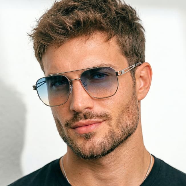 Oculos de Sol Aviador Quadrado Premium Prata Azul Degrade Classico Elegante uv400 Masculino Feminino