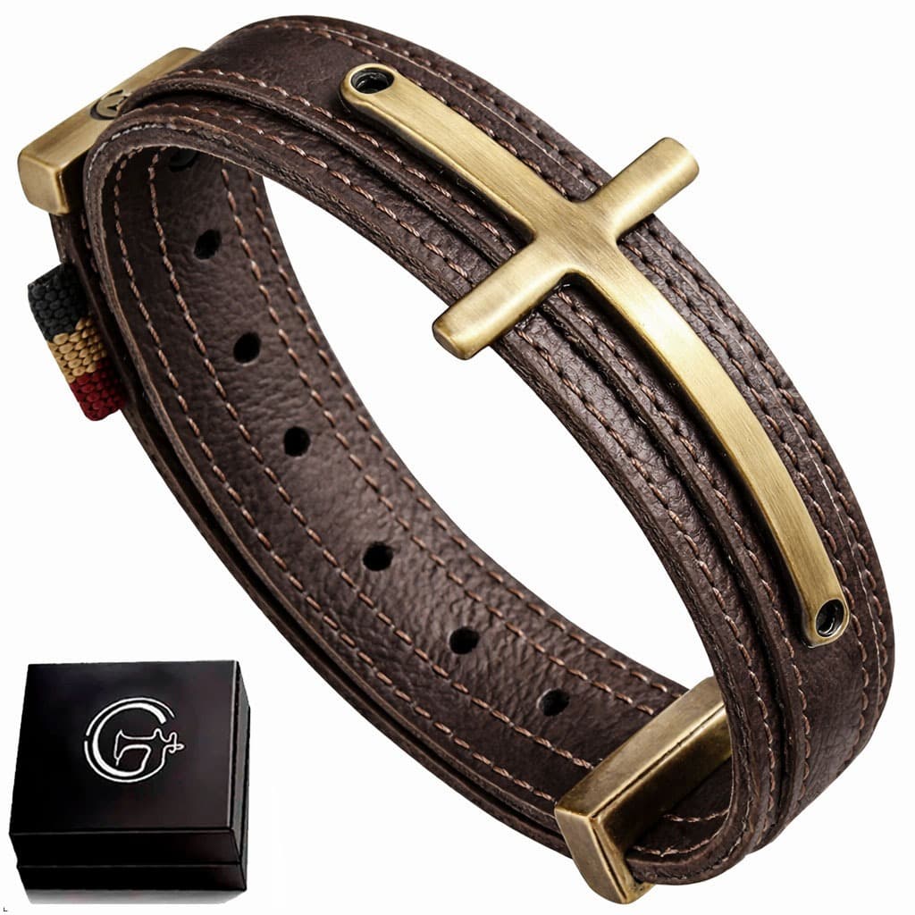 Pulseira Masculina de Couro Cruz Nossa Senhora São Jorge São Miguel Arcanjo Proteção VÁRIOS MODELOS