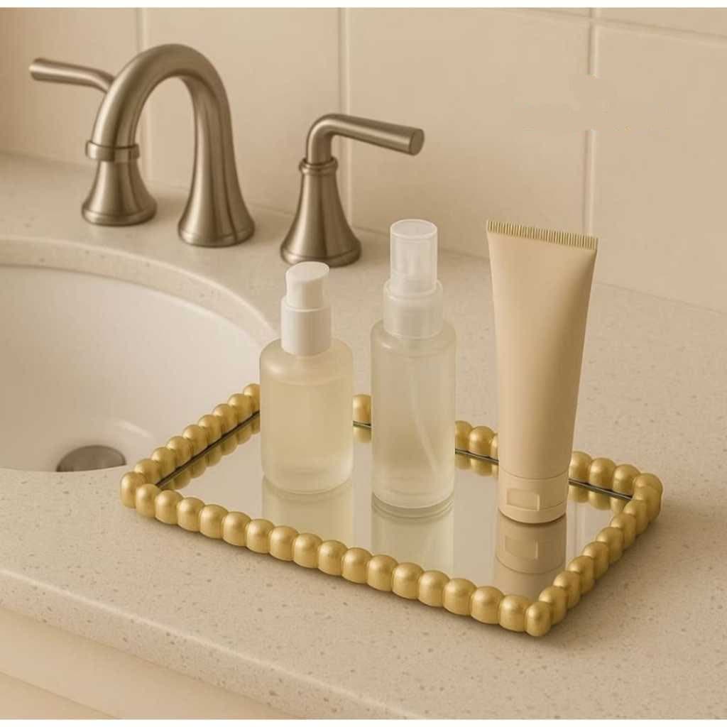 Bandeja Espelhada Bolinhas Banheiro Lavabo Bandeja Decorativa Multiuso