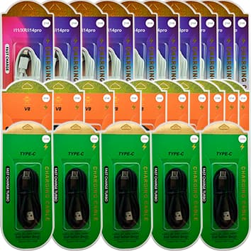 KIT COM 25 CABOS TURBO 10 CABOS COMPATIVEL PARA IPHONE 10 CABOS SMARTPHONE V8 5 CABOS TIPO C NO ATACADO PARA REVENDA