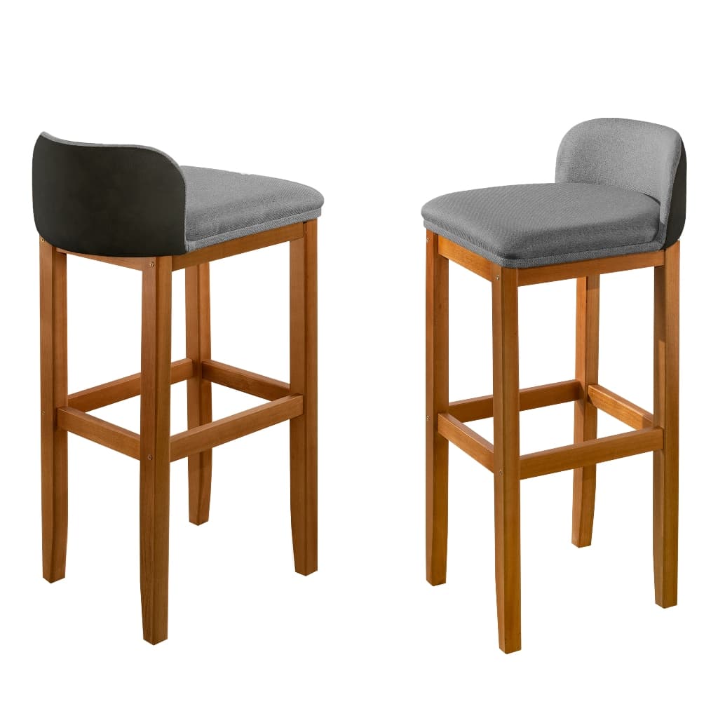 Kit Banquetas Alta Decorativa Madeira Maciça Assento Estofado Encosto Resistente Bancada Cozinha