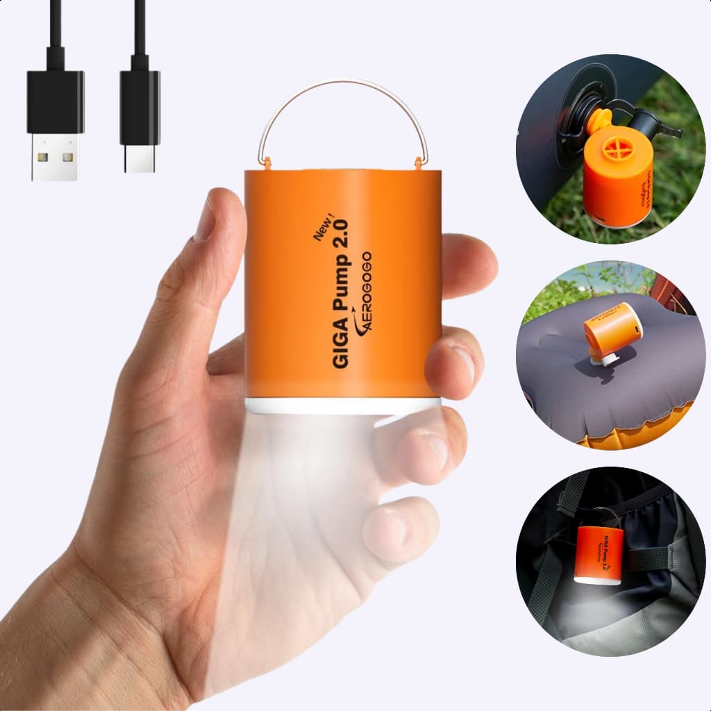 Bomba Elétrica Portátil Recarregável 1300mAh p/ Saco a Vácuo Roupas Mala Viagem 220L/min c/ Lanterna