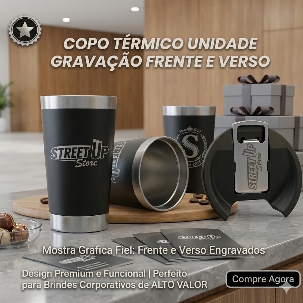 Copo Térmico 473ml Personalizado Laser Frente e Verso + Tampa e Abridor