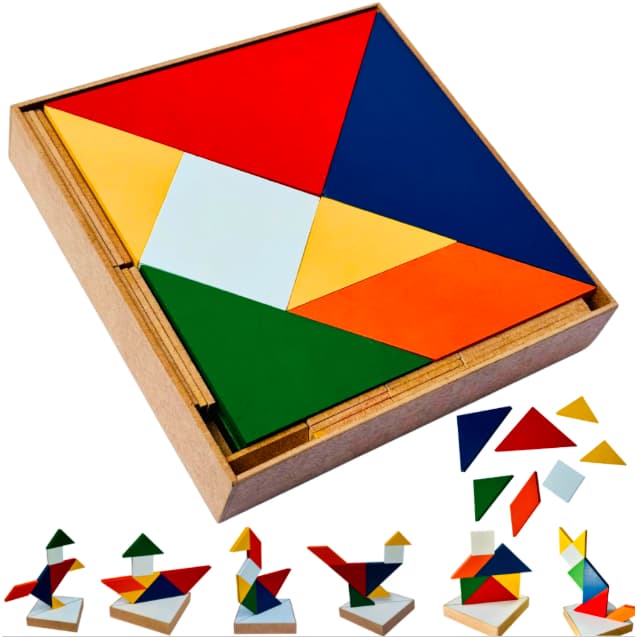 Brinquedo Educativo Tangram 3D em Madeira Jogo de Raciocínio, Montagem Criativa e Coordenação Motora