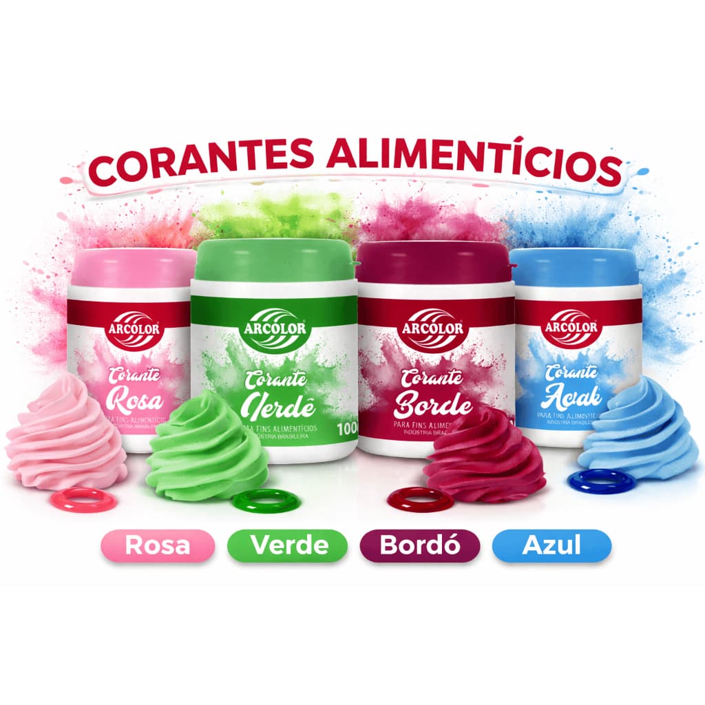 Corante em Pó Alimentício Arcolor 100g | Alta Concentração | Ideal para Confeitaria, Massas e Decorações