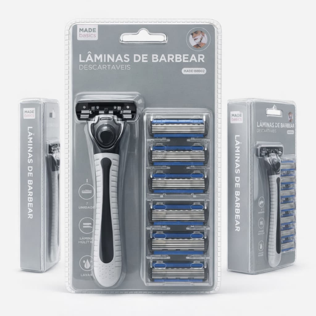Barbeador Masculino 6 Lâminas + 6 Refis Cartucho Descartável Corte Suave