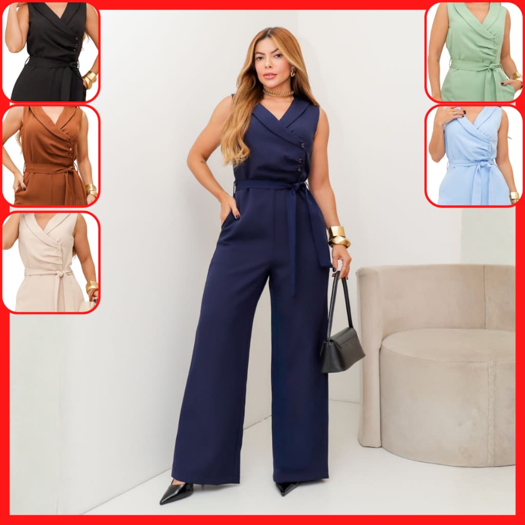 Macacão Alfaiataria Longo Grife Luxo Festa Casamento Formatura Elegante Pantalona Flare Regata X275