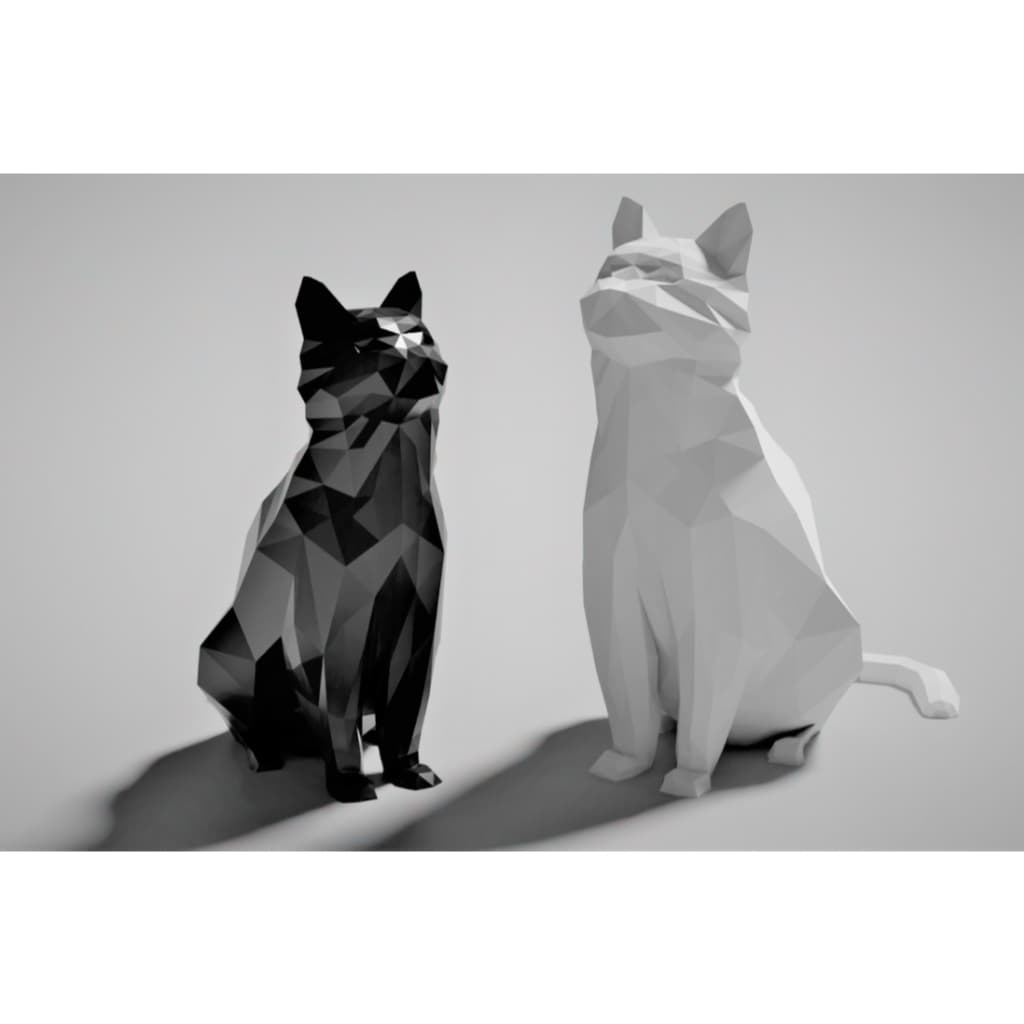 Escultura Decorativa Gato Low Poly Estátua Moderna Geométrica